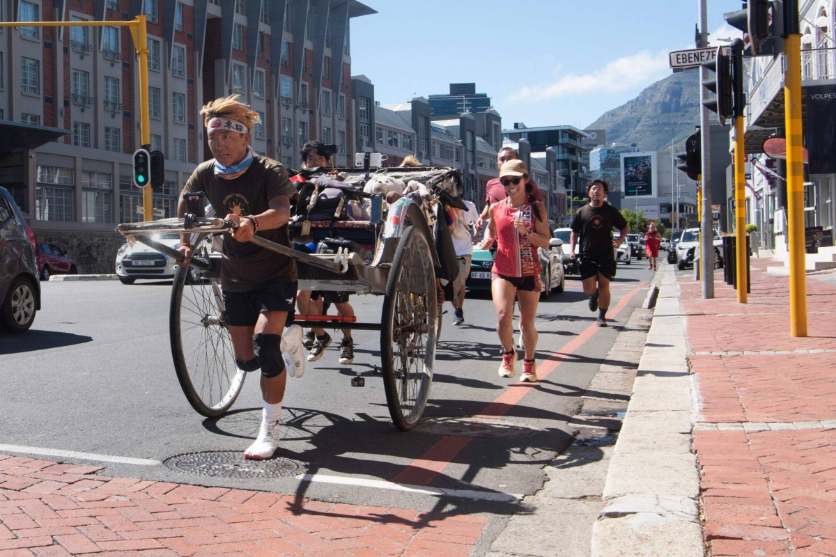 Japanese man ends his 6,000 kilometer Africa rickshaw trek in Cape Town
