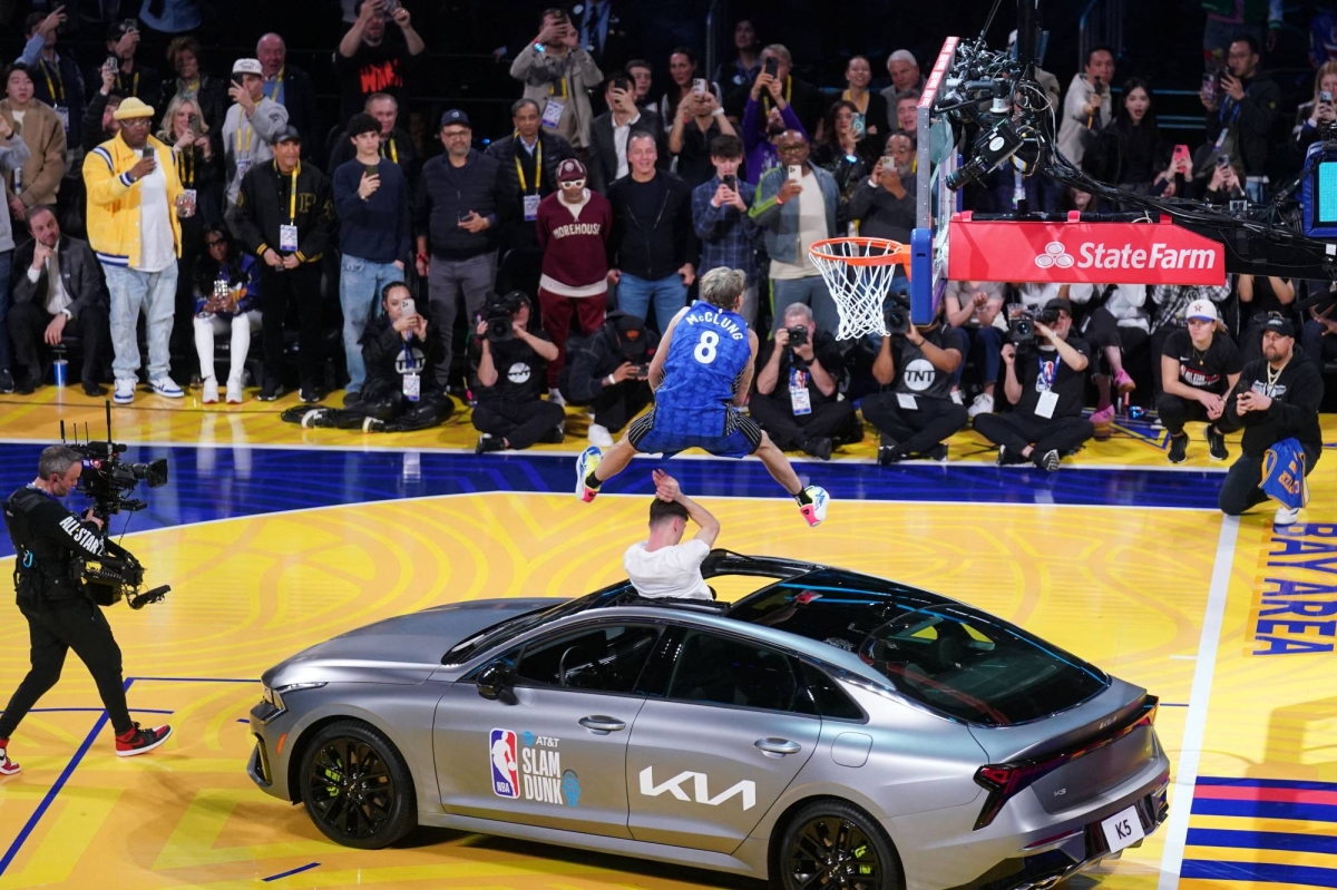 Mac McClung leaps over car to three-peat as NBA Slam Dunk champ
